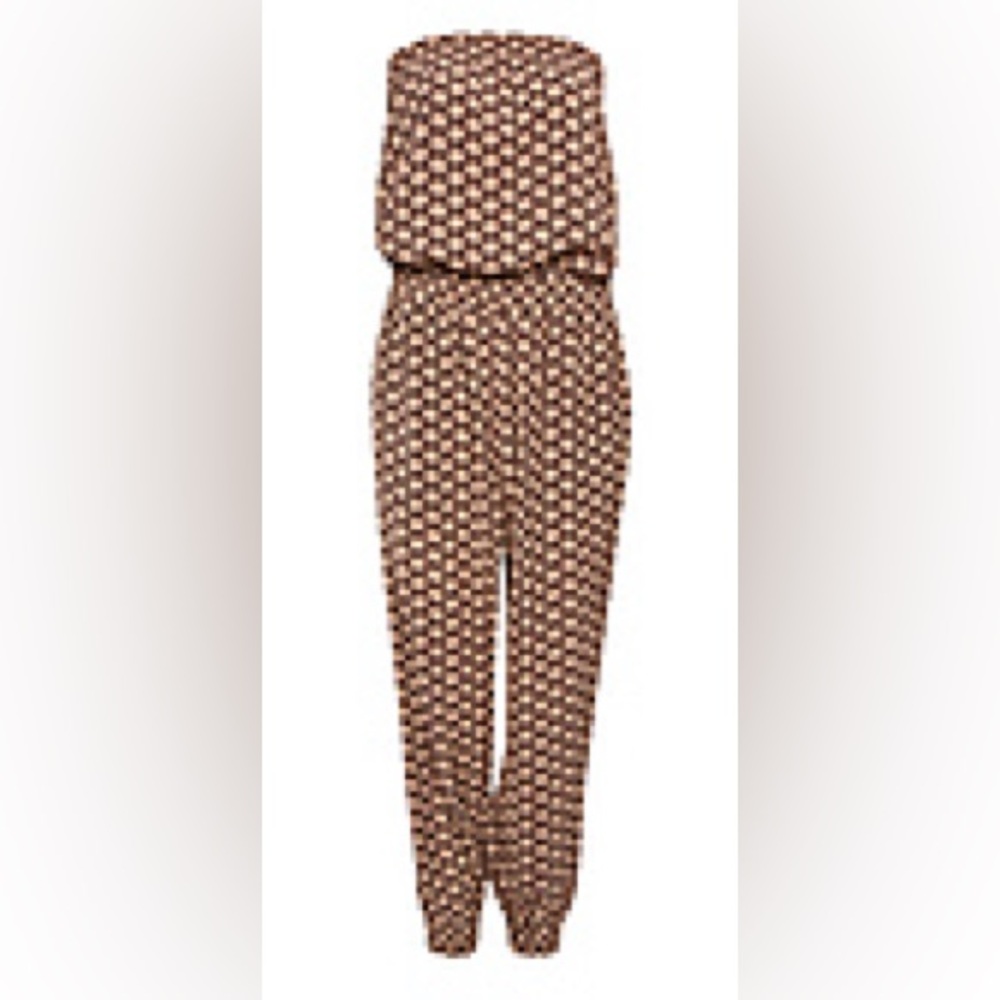 Bishop + Young-Printed Strapless Jumpsuit Red Multi-Cuffed Ankle-M
